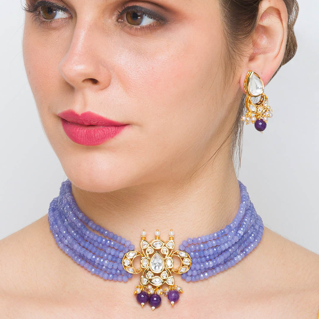 Cobalt blue glass beaded necklace and earrings set – Moon On Abbeygate
